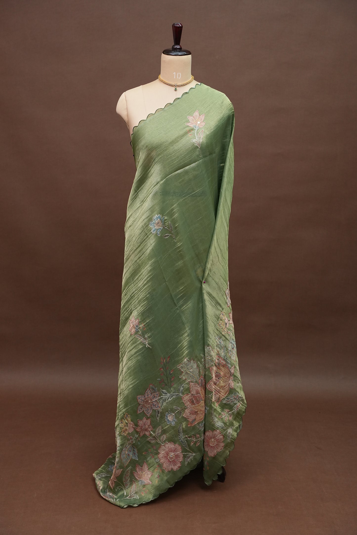 Sage Green Glass Tissue Organza Designer Party Wear Saree