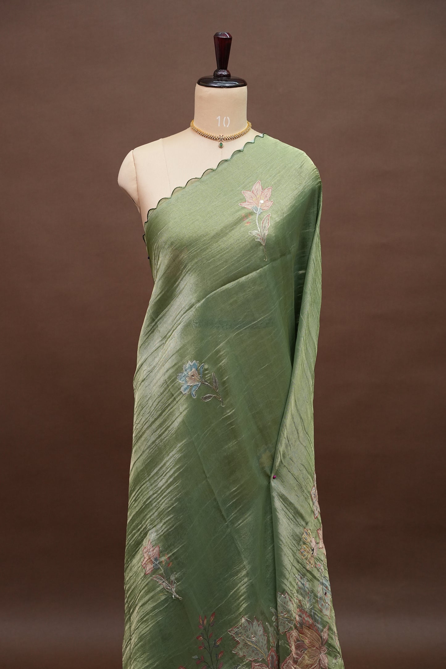 Sage Green Glass Tissue Organza Designer Party Wear Saree
