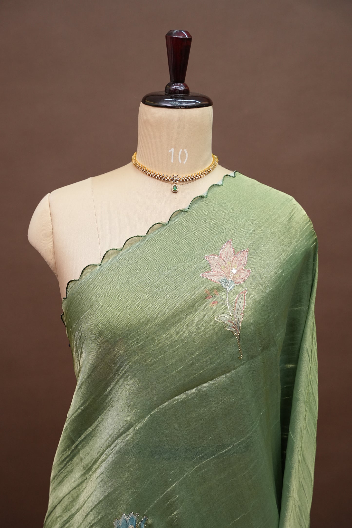 Sage Green Glass Tissue Organza Designer Party Wear Saree