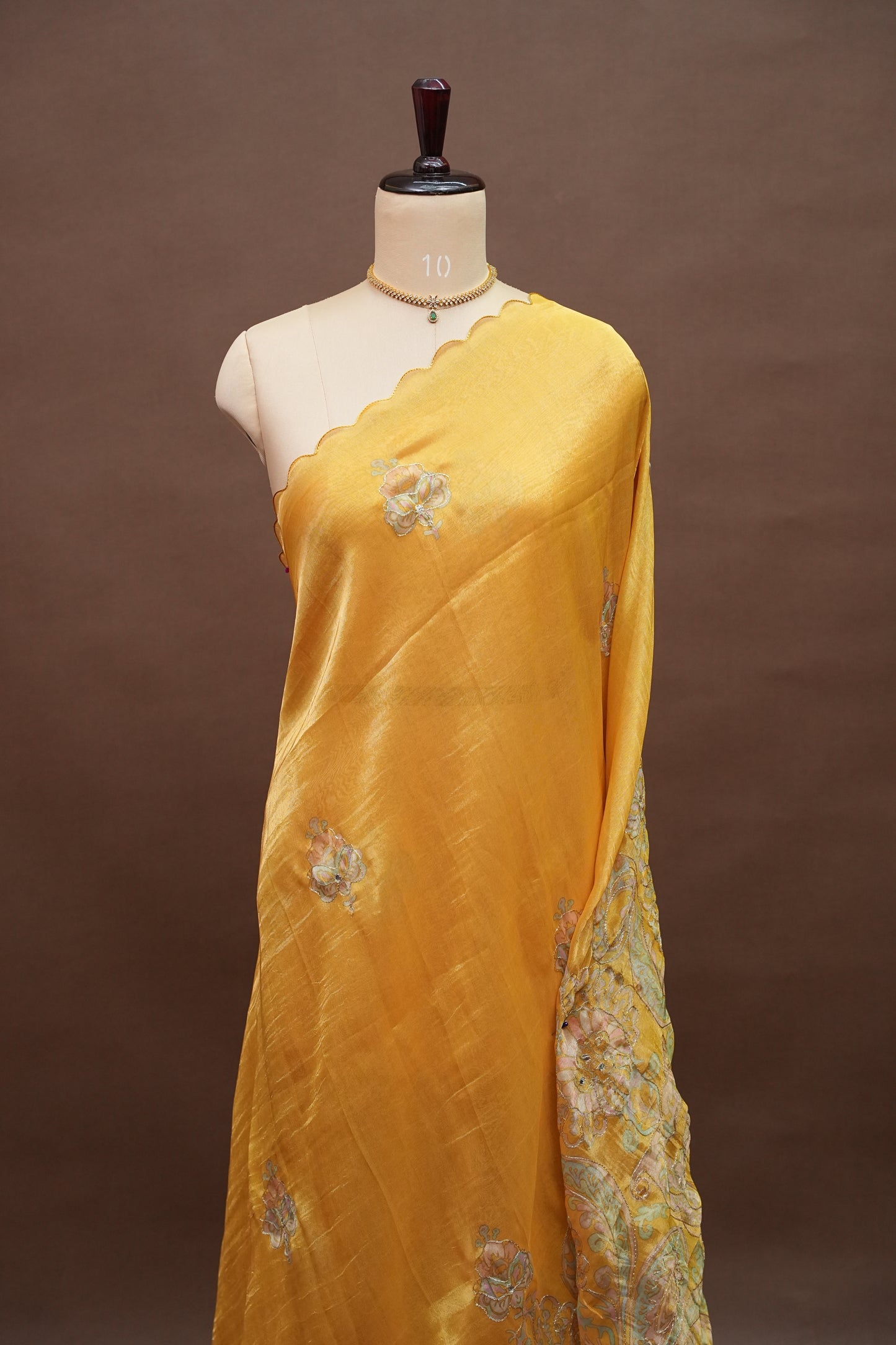 Bright Mustard Gold Glass Tissue Organza Designer Party Wear Saree