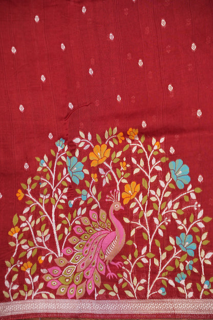 Tussar Banarasi Raw Silk Saree with Floral Paithani Weaves – Maroon
