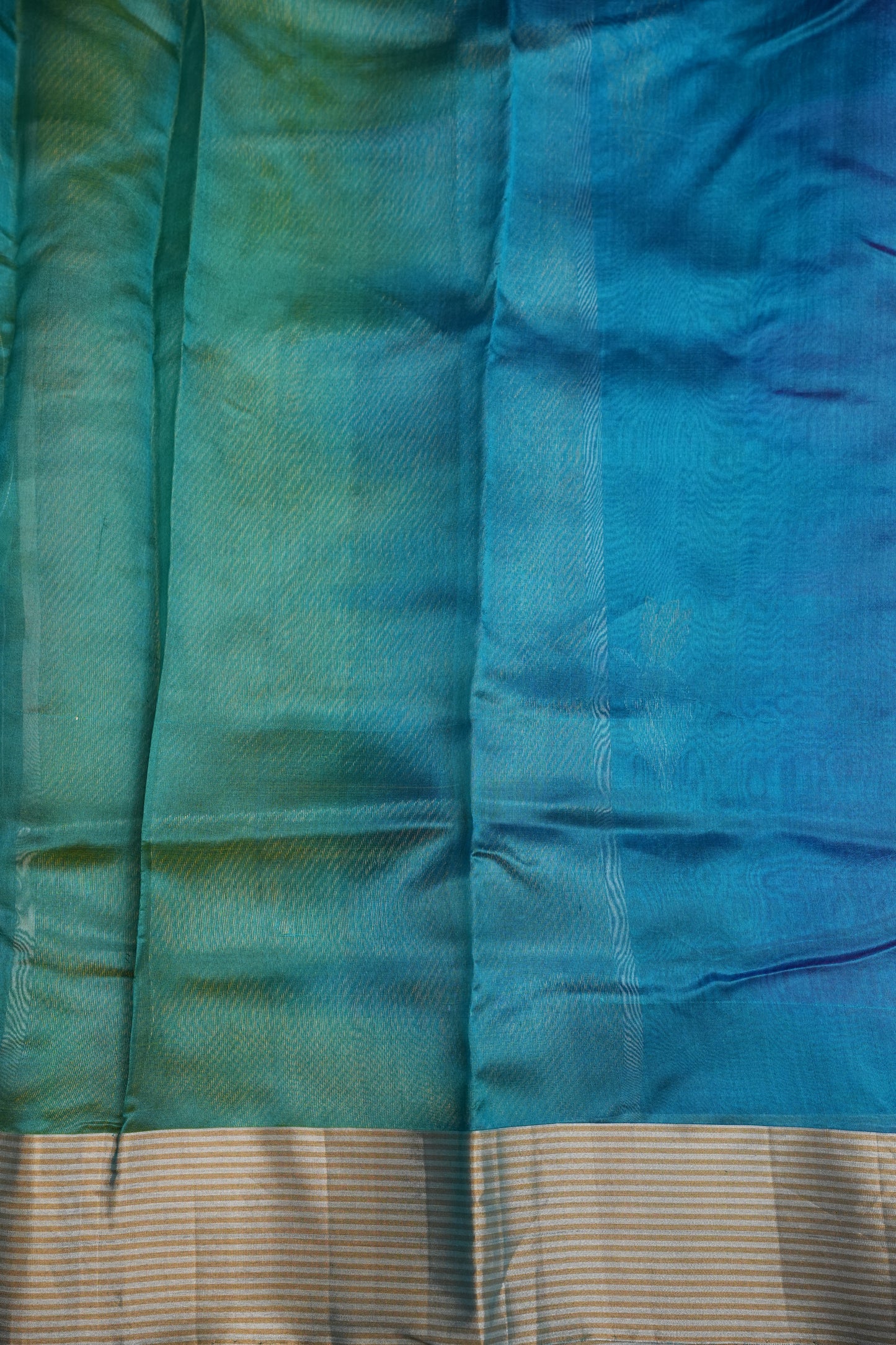 Pure Chanderi Silk Saree with Zari Buttas & Tissue Border - Dual Tone Blue