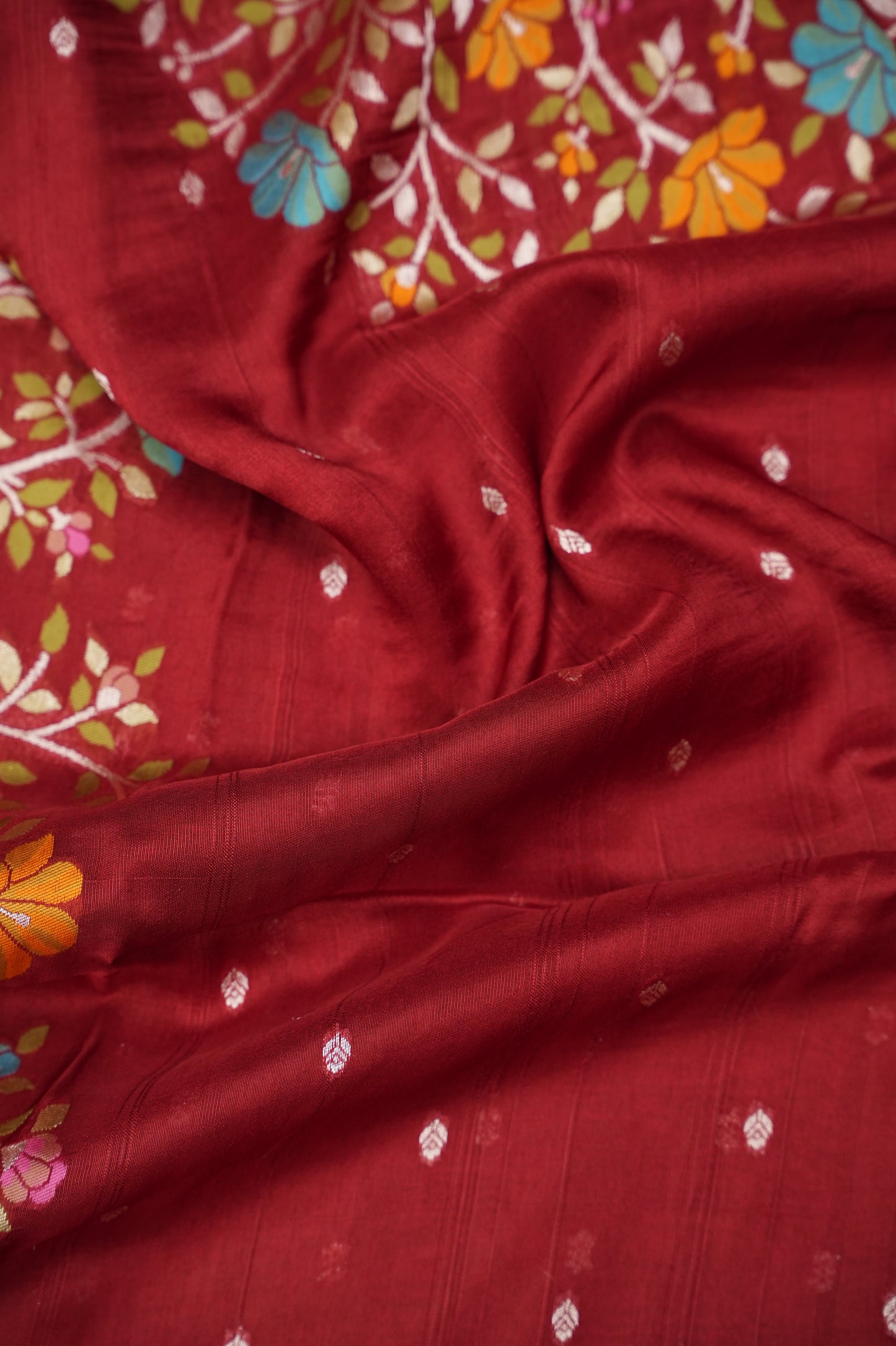 Tussar Banarasi Raw Silk Saree with Floral Paithani Weaves – Maroon
