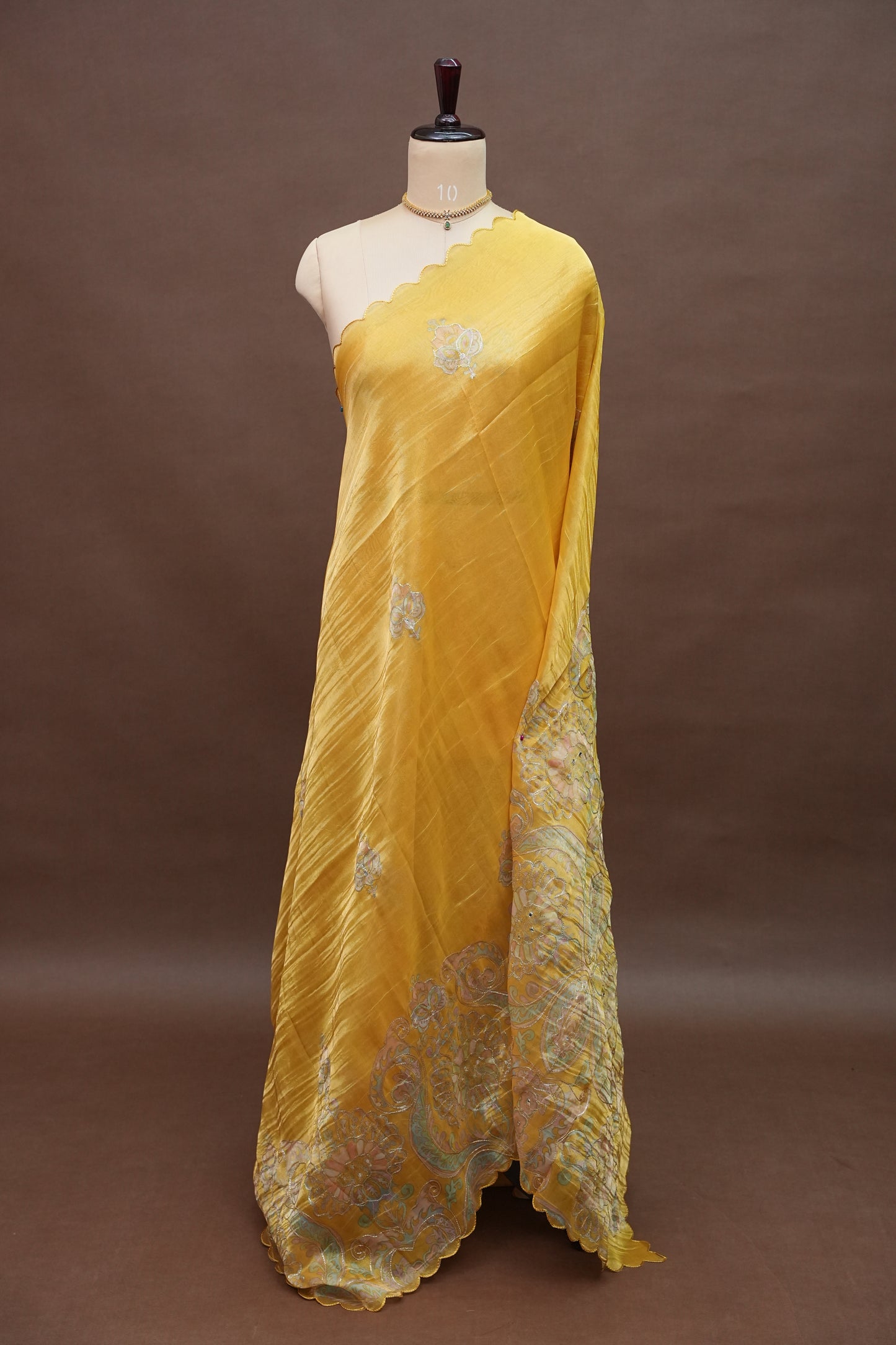 Golden Yellow Glass Tissue Organza Designer Party Wear Saree