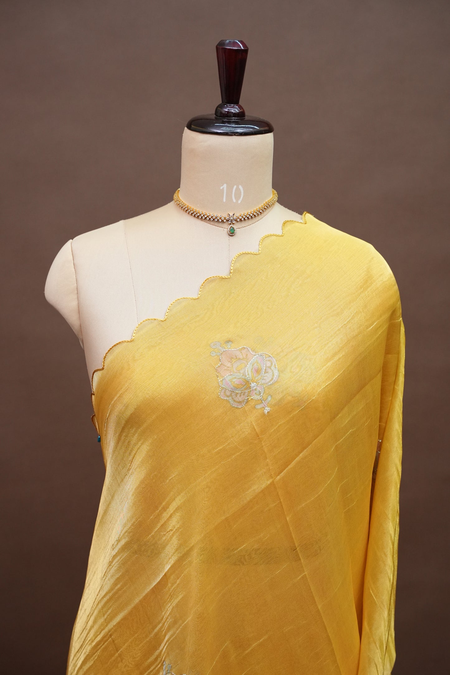 Golden Yellow Glass Tissue Organza Designer Party Wear Saree