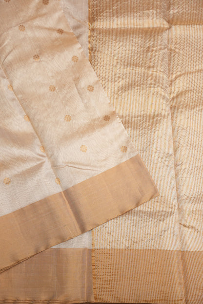 Pure Chanderi Silk Saree with Zari Buttas & Tissue Border - White & Gold
