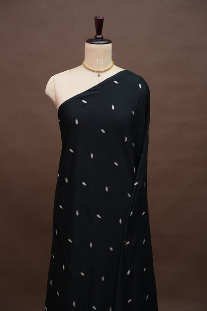 Classic Black Turkey Chiffon Saree with Delicate Leaf Embroidery