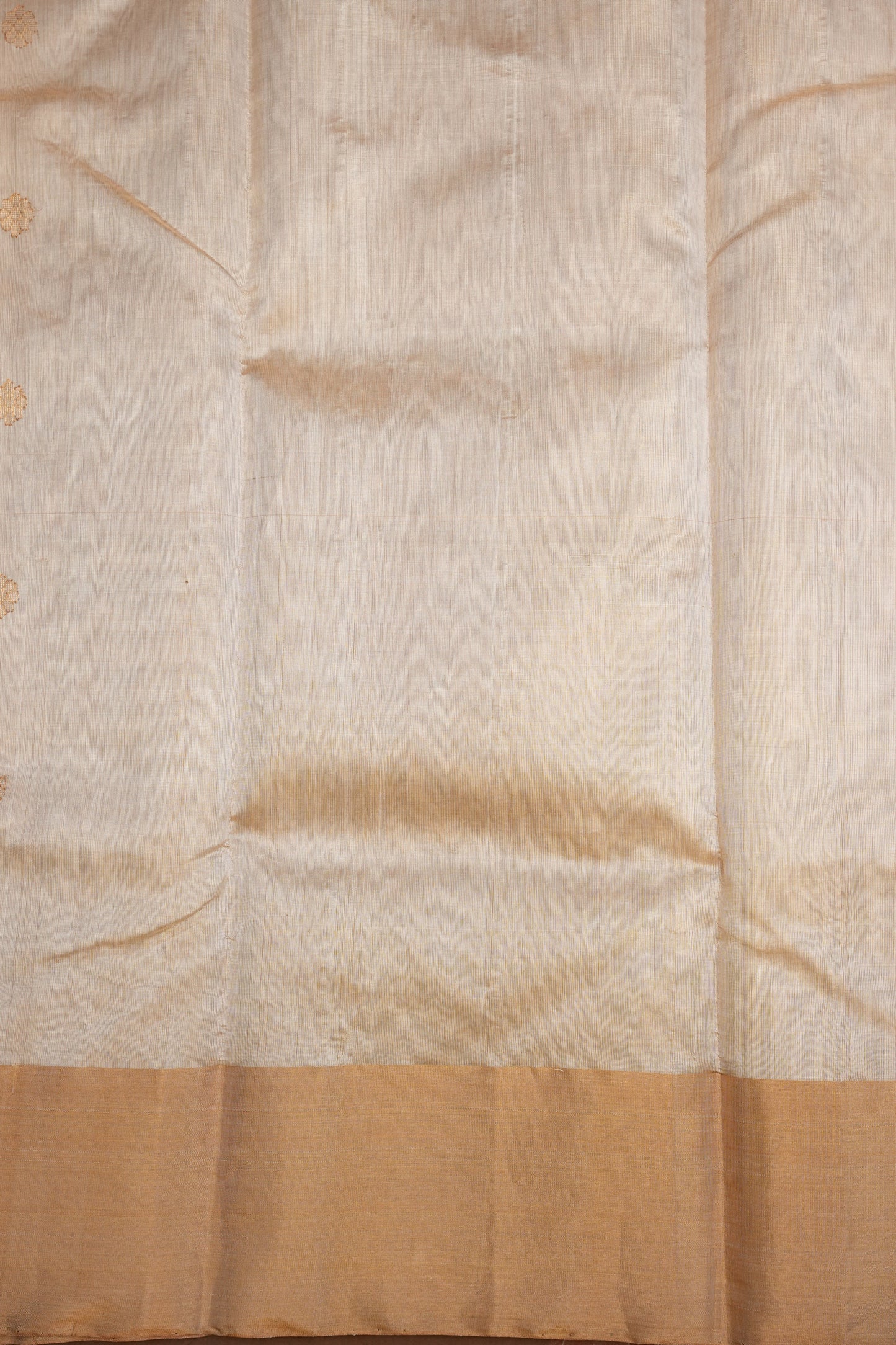 Pure Chanderi Silk Saree with Zari Buttas & Tissue Border - White & Gold