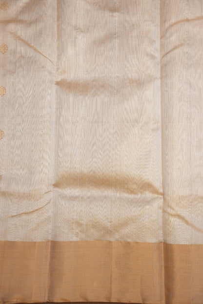 Pure Chanderi Silk Saree with Zari Buttas & Tissue Border - White & Gold