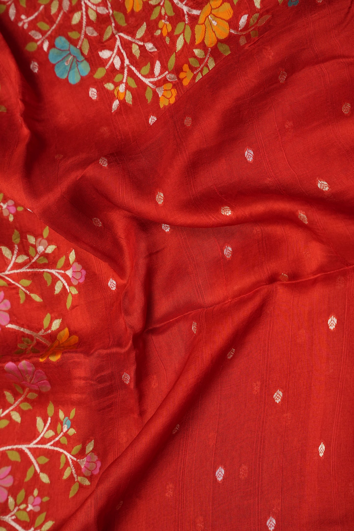 Tussar Banarasi Raw Silk Saree with Floral Paithani Weaves – Rust Orange