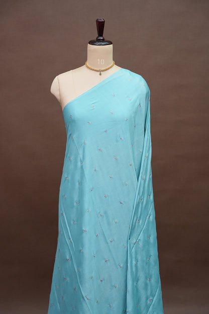 Sky Blue Turkey Chiffon Saree with Floral Embroidered Border