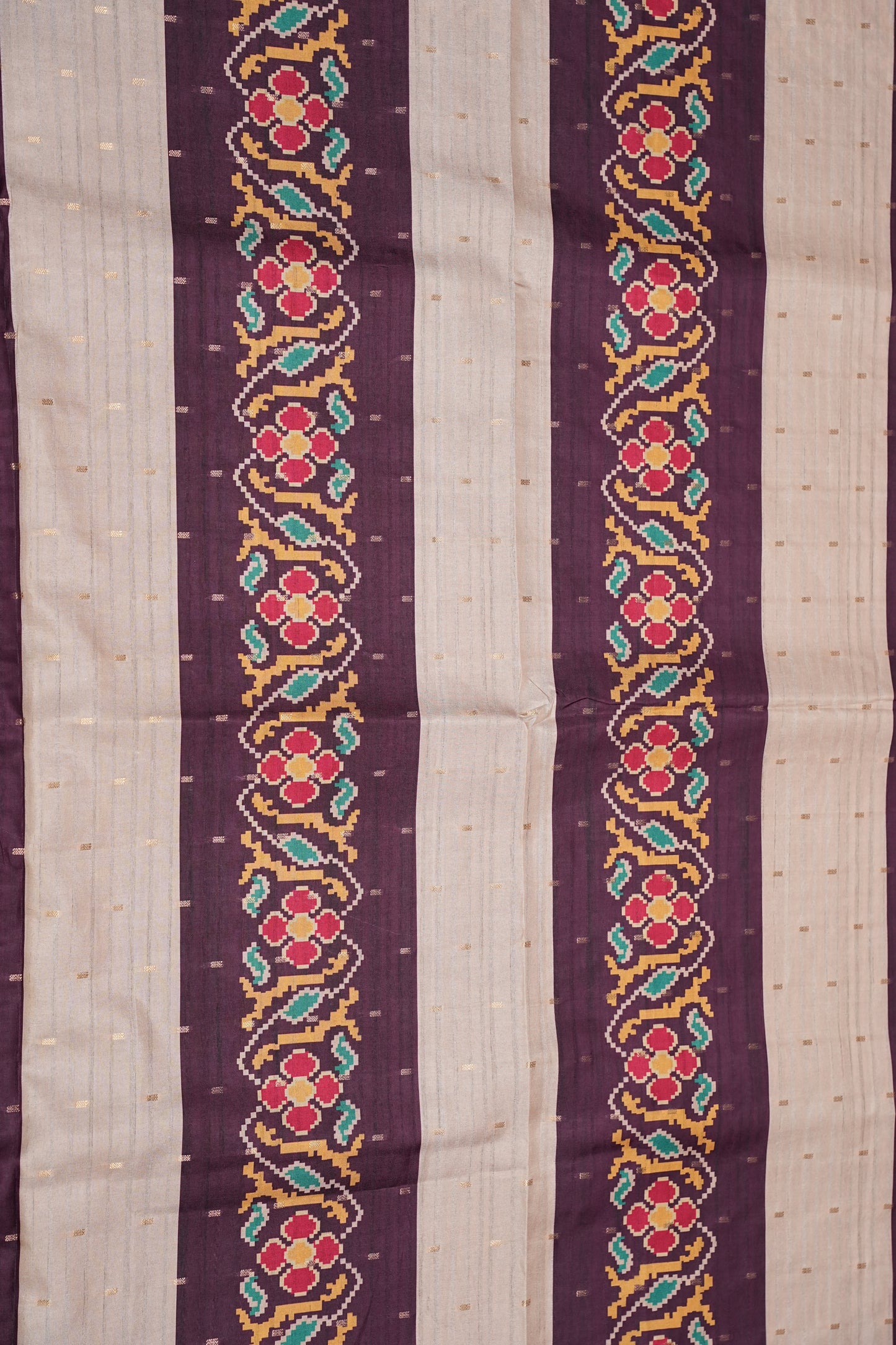 Semi Raw Silk Saree with Patola Prints & Striped Design – Deep Maroon