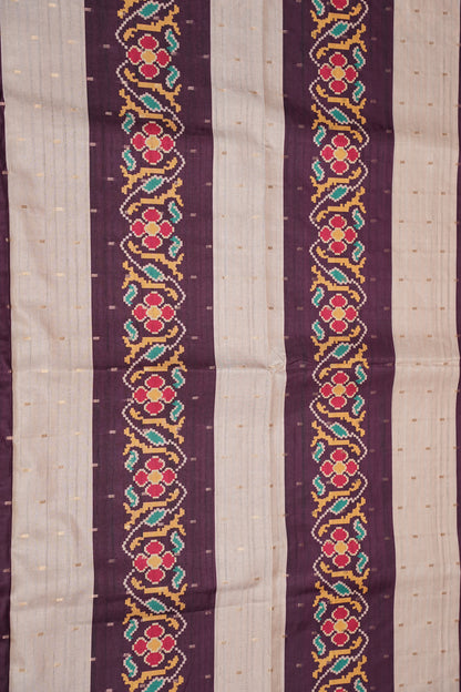 Semi Raw Silk Saree with Patola Prints & Striped Design – Deep Maroon