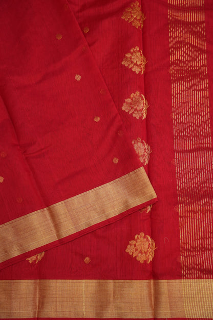 Pure Chanderi Silk Saree with Zari Buttas & Tissue Border - Red