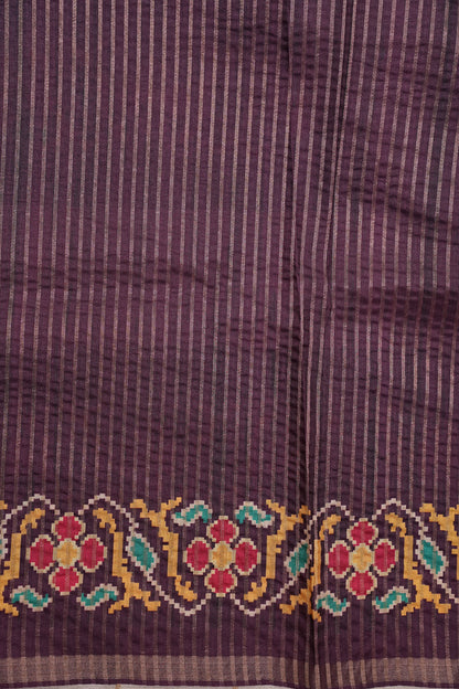 Semi Raw Silk Saree with Patola Prints & Striped Design – Deep Maroon