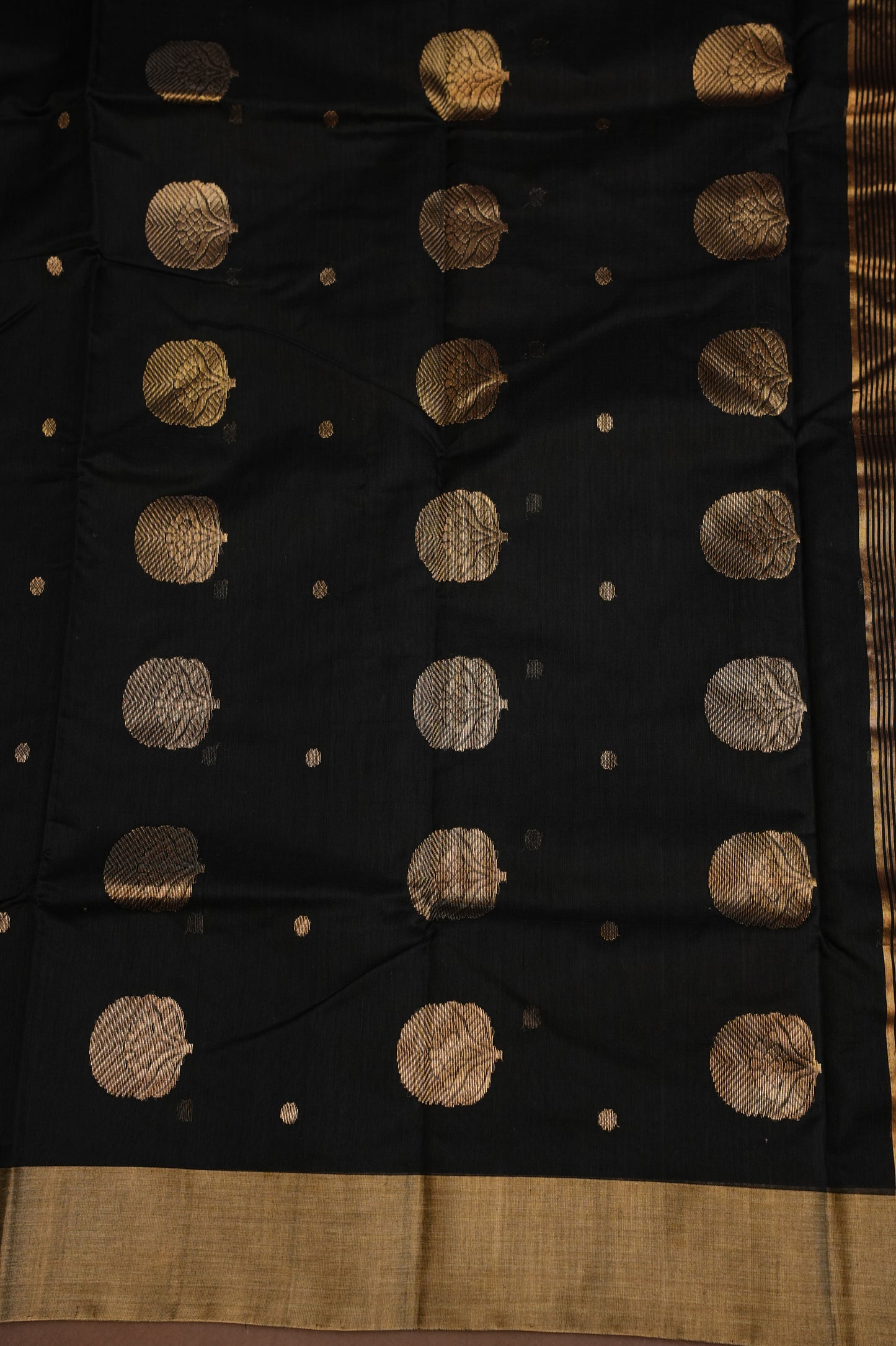 Pure Chanderi Silk Saree with Zari Buttas & Tissue Border - Black