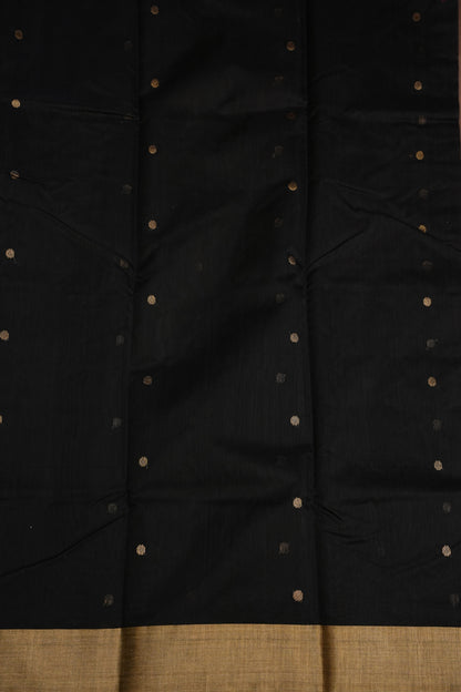 Pure Chanderi Silk Saree with Zari Buttas & Tissue Border - Black