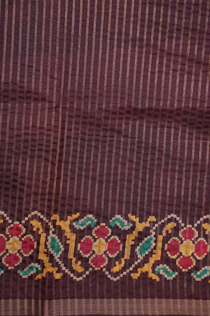 Semi Raw Silk Saree with Patola Prints & Striped Design – Wine & Beige