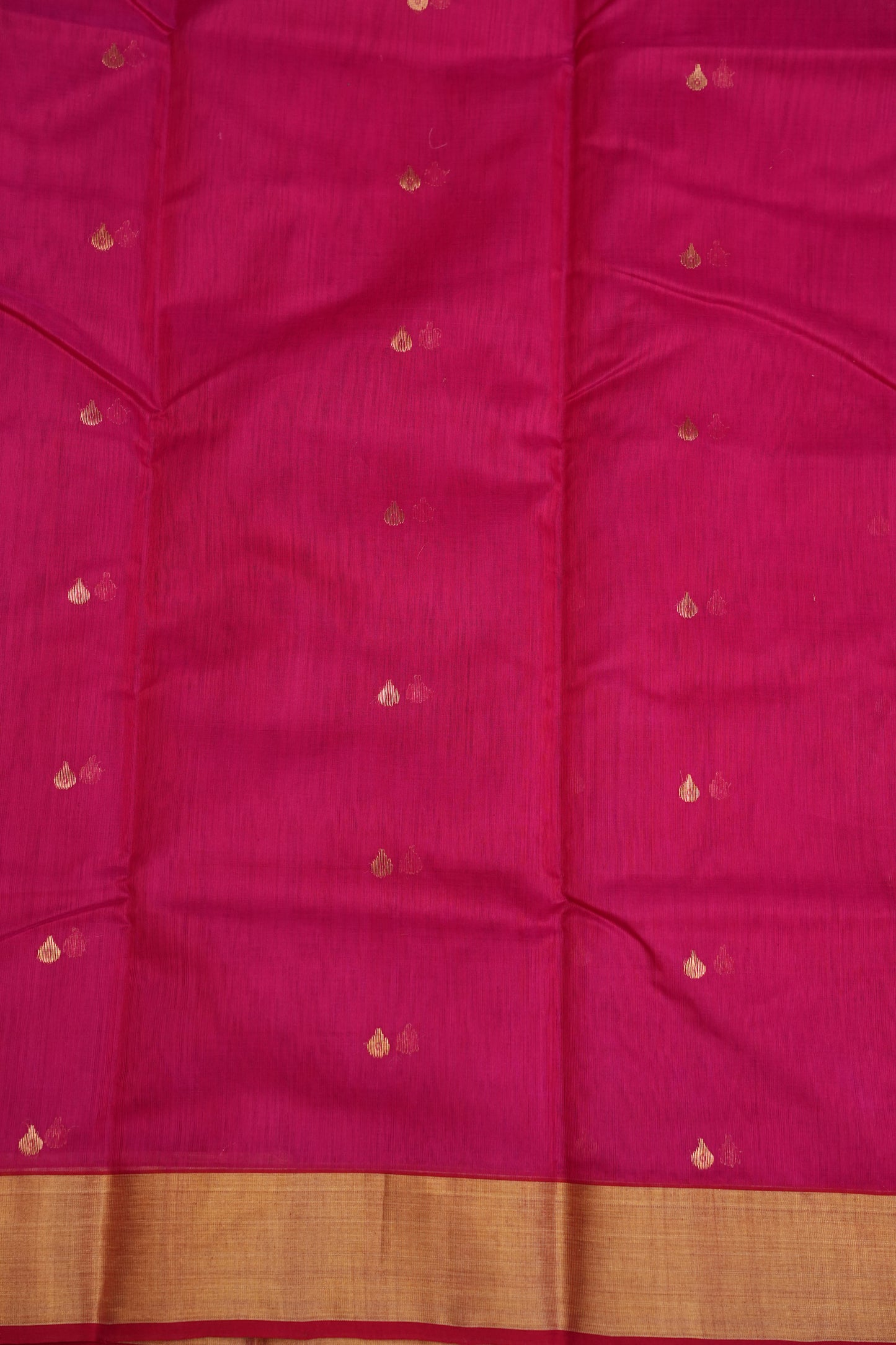 Pure Chanderi Silk Saree with Zari Buttas & Tissue Border - Bright Pink