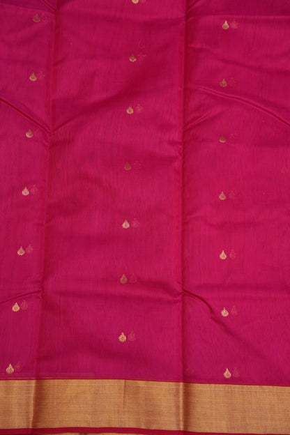 Pure Chanderi Silk Saree with Zari Buttas & Tissue Border - Bright Pink