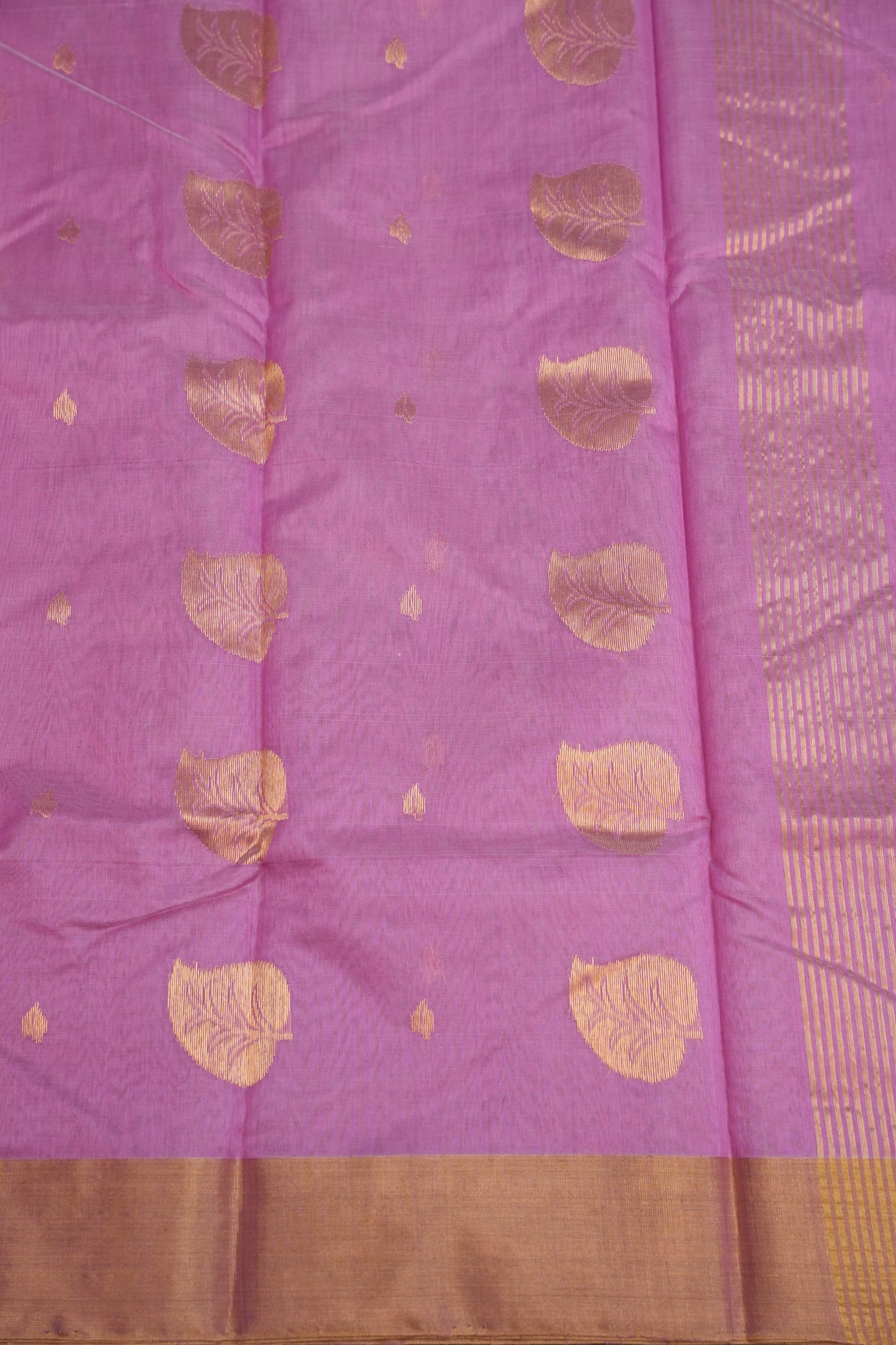 Pure Chanderi Silk Saree with Zari Buttas & Tissue Border - Soft Pink
