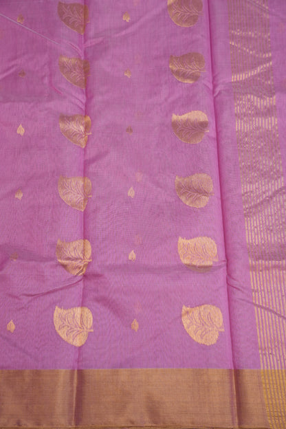 Pure Chanderi Silk Saree with Zari Buttas & Tissue Border - Soft Pink
