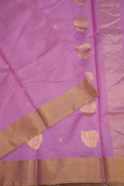 Pure Chanderi Silk Saree with Zari Buttas & Tissue Border - Soft Pink