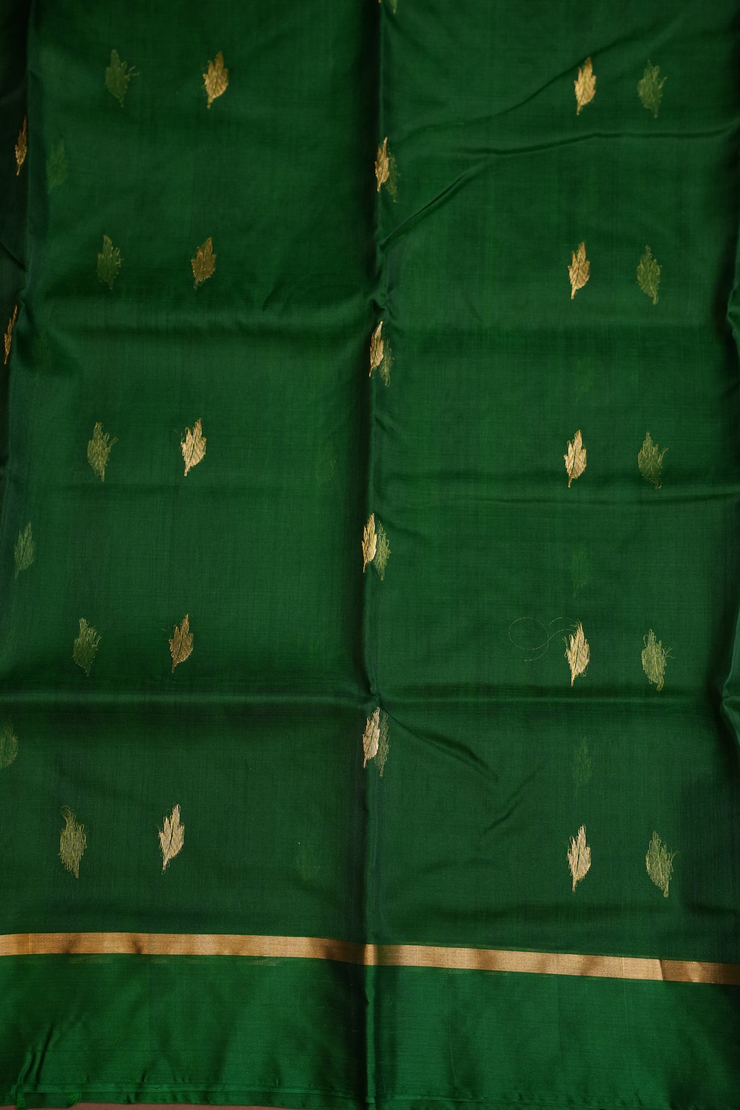 Pure Chanderi Silk Saree with Zari Buttas & Tissue Border - Emerald Green