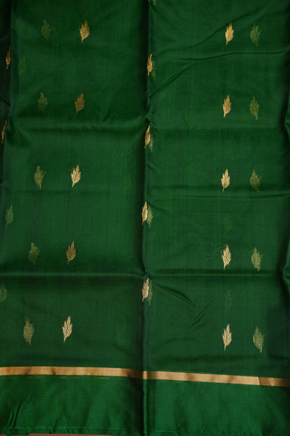 Pure Chanderi Silk Saree with Zari Buttas & Tissue Border - Emerald Green