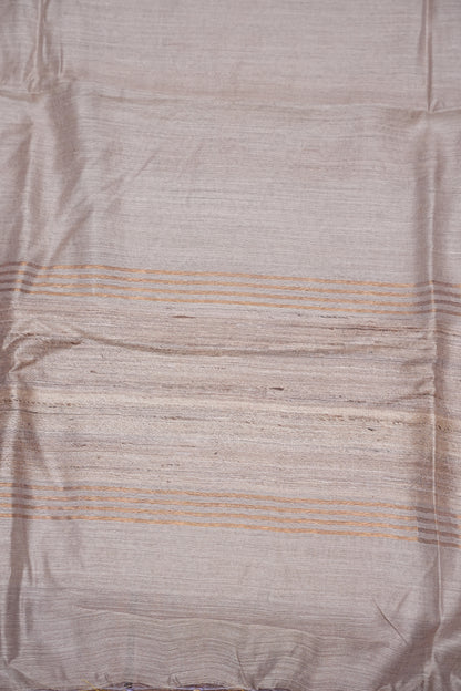 Plain Pure Tussar Silk Saree - Half White