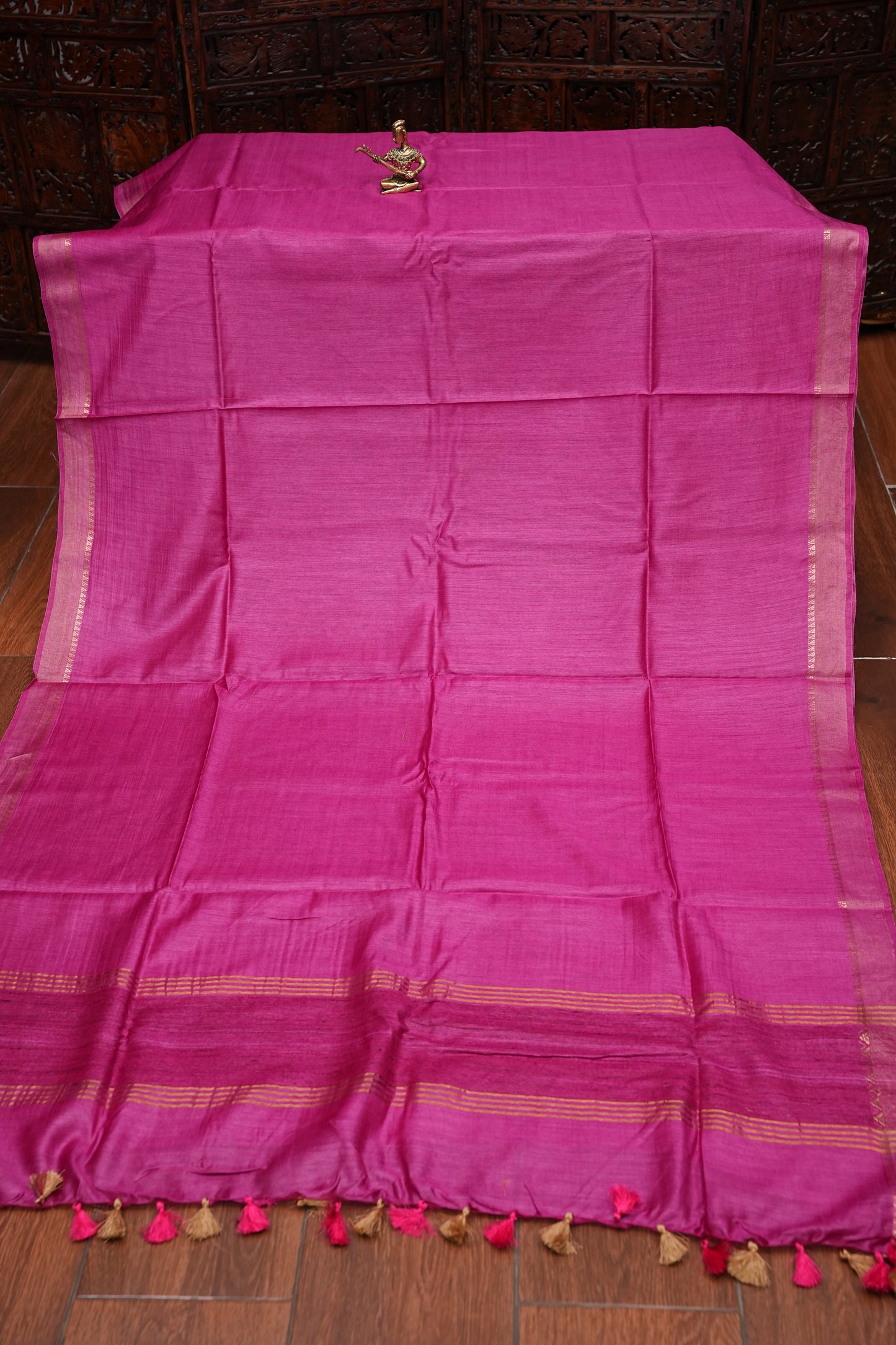 Plain Pure Tussar Silk Saree - Pink