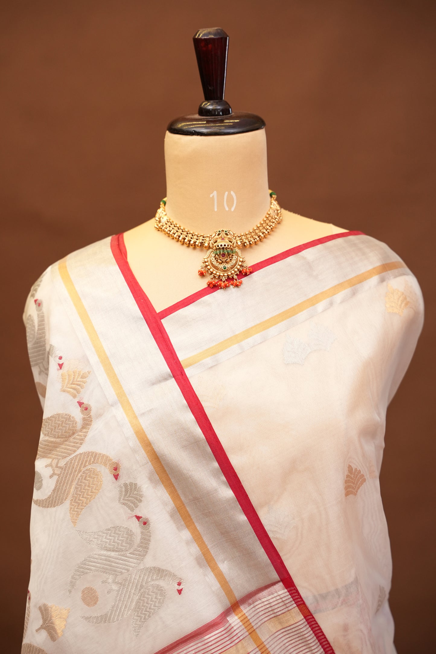 Pure Chanderi Silk Saree with Zari Buttas & Tissue Border - White