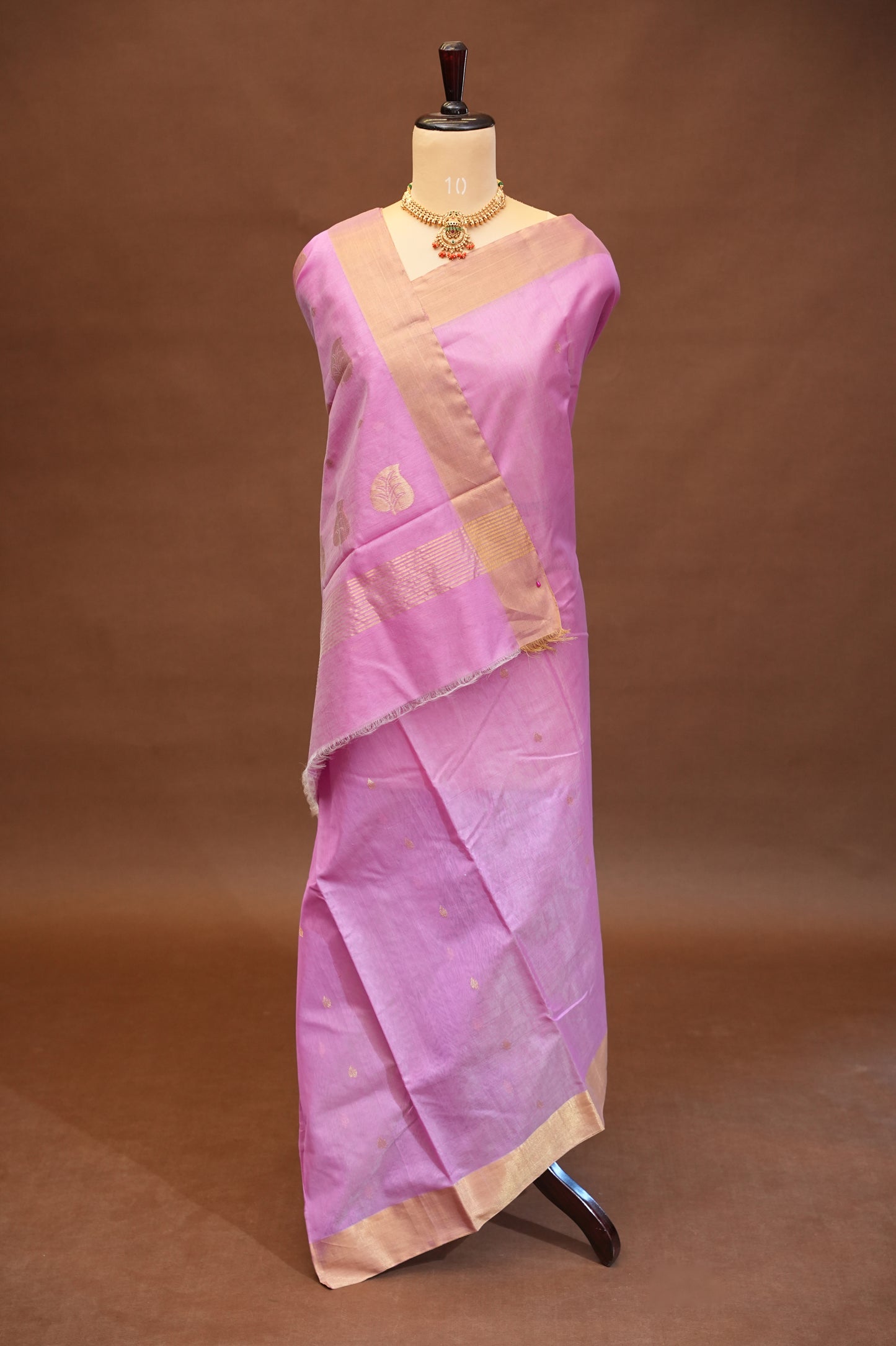 Pure Chanderi Silk Saree with Zari Buttas & Tissue Border - Soft Pink