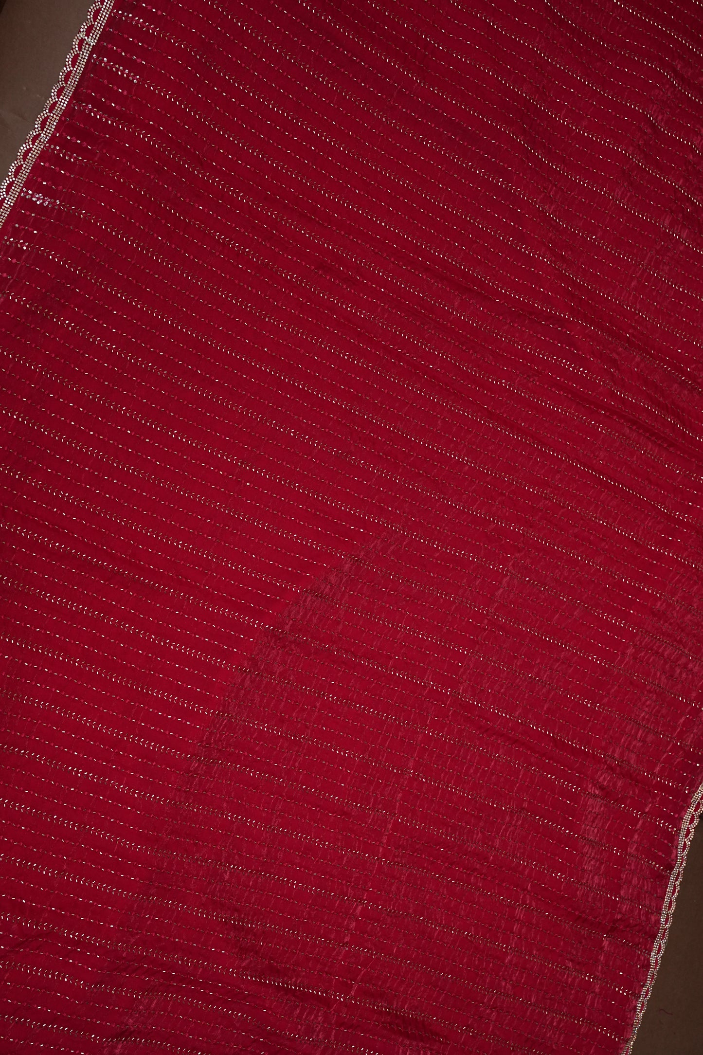 Beaded Party Wear Saree in Ruby Red with Delicate Sequin Embellishments