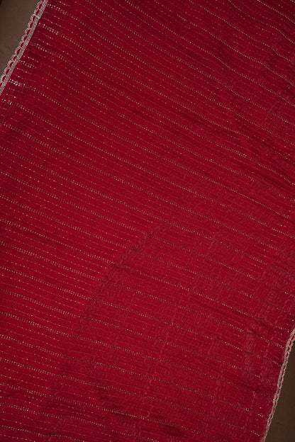 Beaded Party Wear Saree in Ruby Red with Delicate Sequin Embellishments
