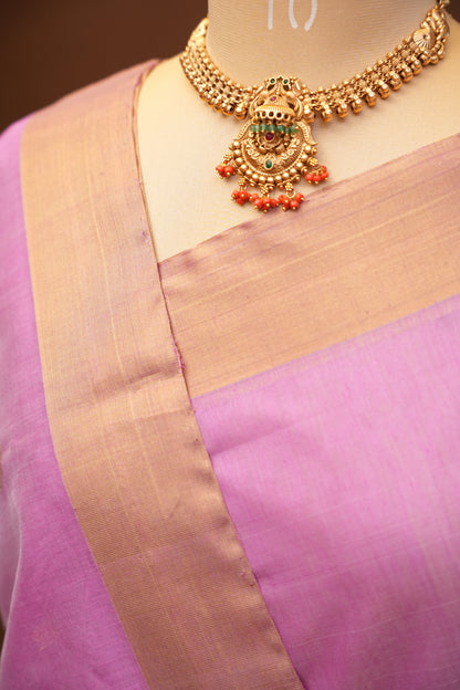 Pure Chanderi Silk Saree with Zari Buttas & Tissue Border - Soft Pink