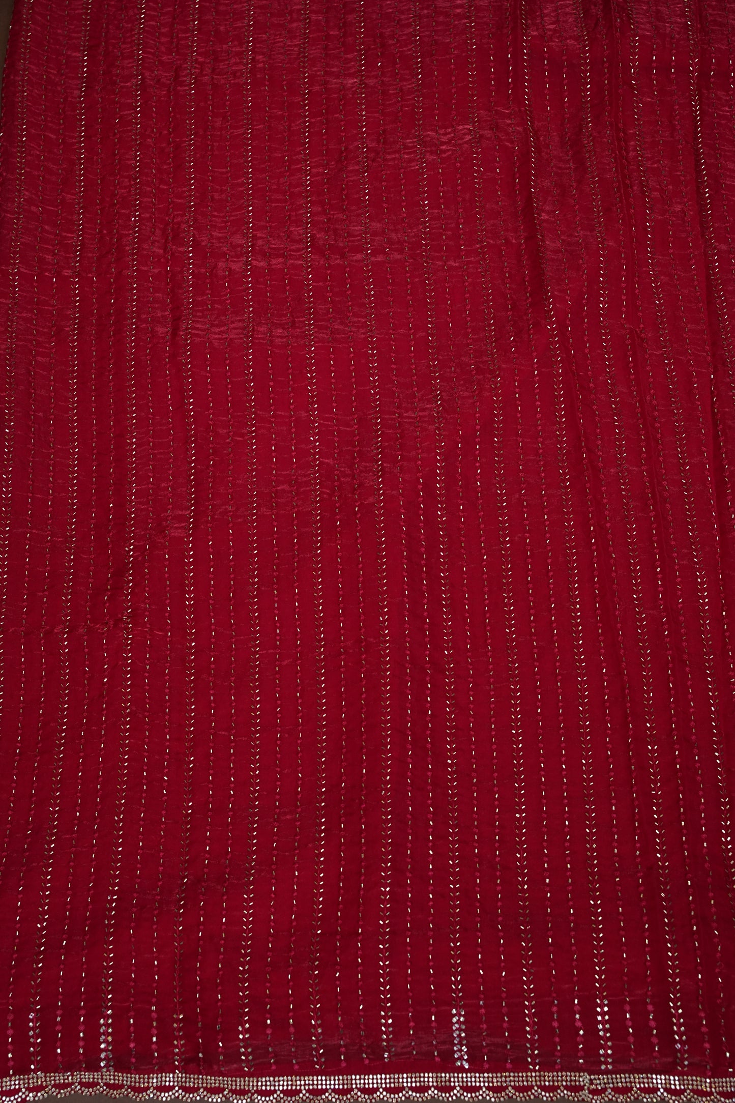Beaded Party Wear Saree in Ruby Red with Delicate Sequin Embellishments