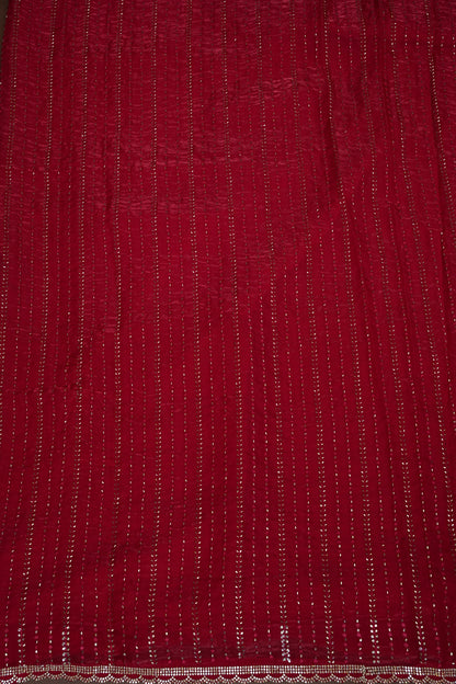 Beaded Party Wear Saree in Ruby Red with Delicate Sequin Embellishments