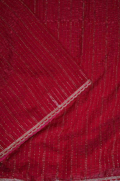 Beaded Party Wear Saree in Ruby Red with Delicate Sequin Embellishments