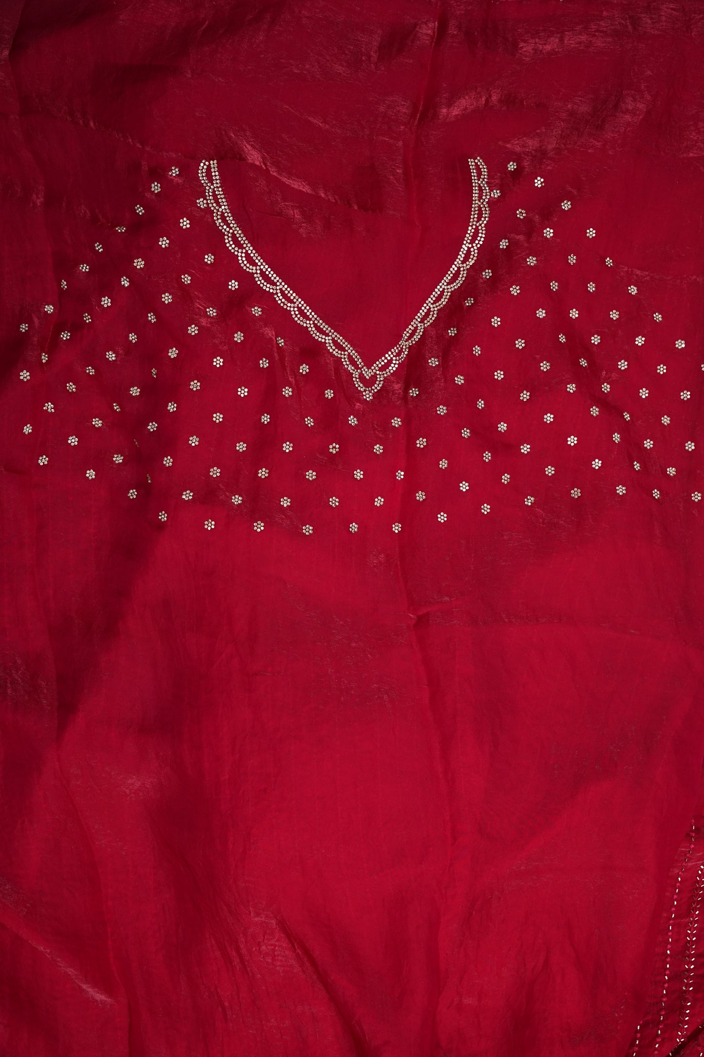 Beaded Party Wear Saree in Ruby Red with Delicate Sequin Embellishments