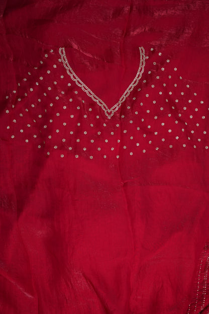 Beaded Party Wear Saree in Ruby Red with Delicate Sequin Embellishments