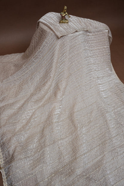 Beaded Party Wear Saree in Ivory with Delicate Sequin Embellishments