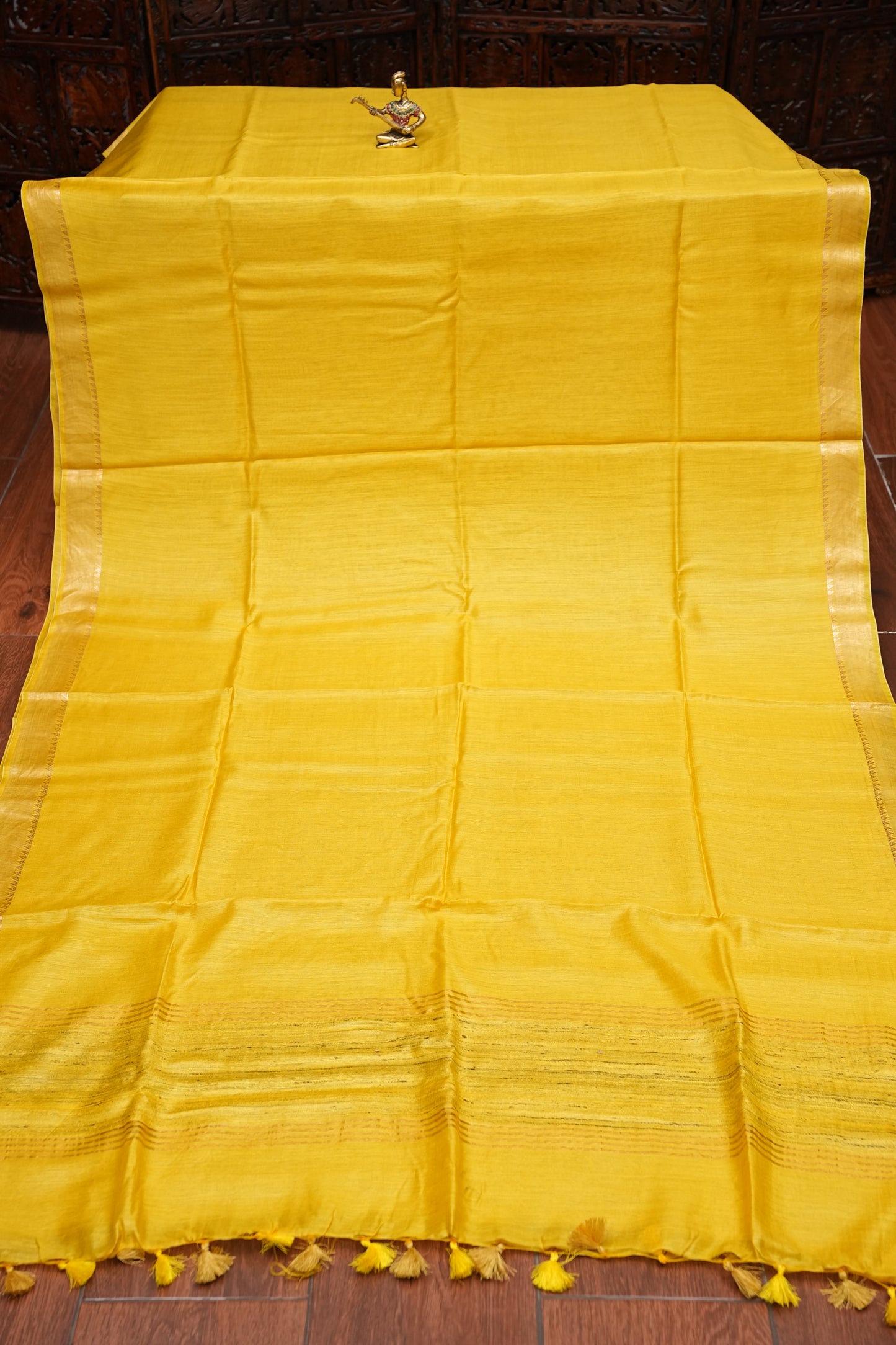 Plain Pure Tussar Silk Saree - Yellow