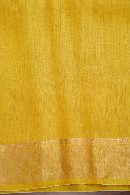 Plain Pure Tussar Silk Saree - Yellow