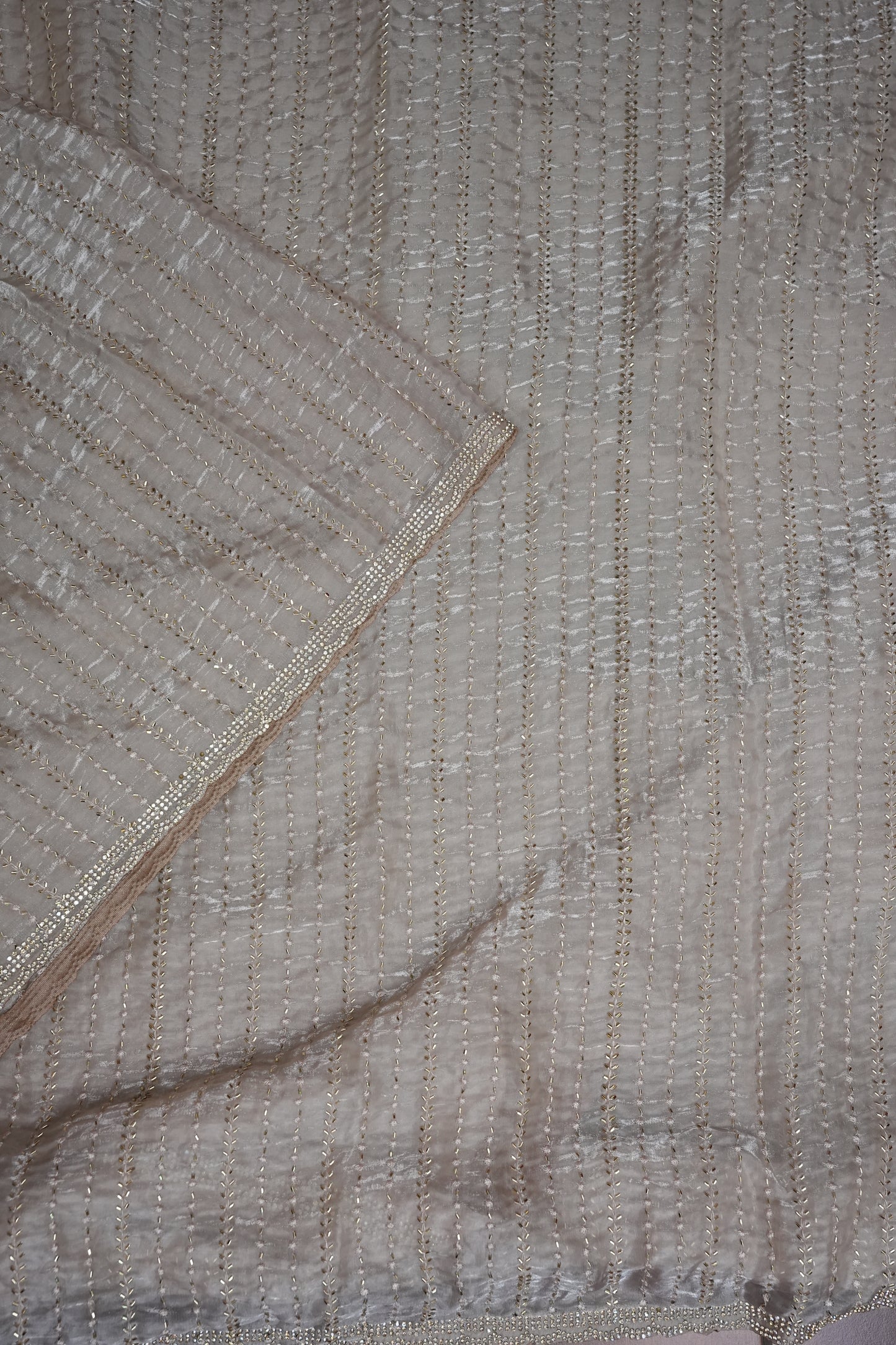 Beaded Party Wear Saree in Ivory with Delicate Sequin Embellishments