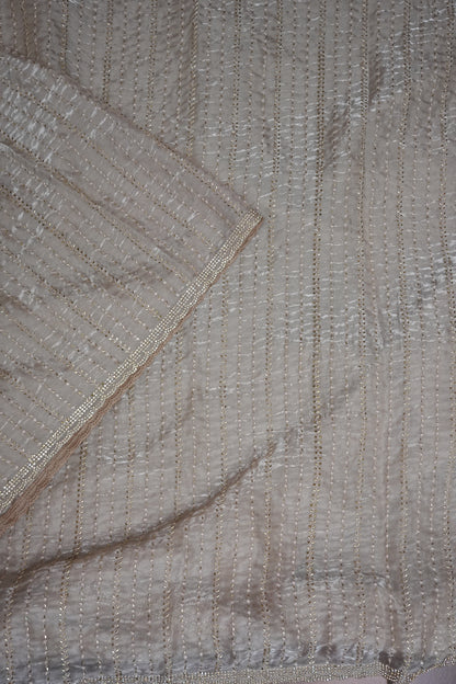 Beaded Party Wear Saree in Ivory with Delicate Sequin Embellishments