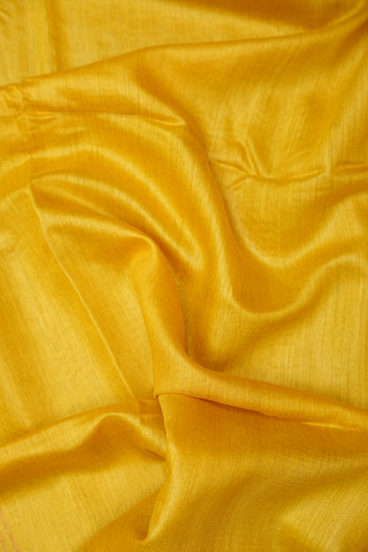 Plain Pure Tussar Silk Saree - Yellow