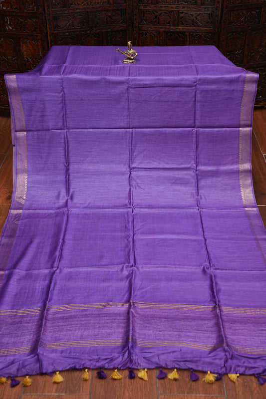 Plain Pure Tussar Silk Saree - Purple