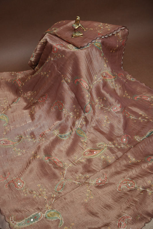 Dusty Rose Glass Tissue Organza Designer Party Wear Saree