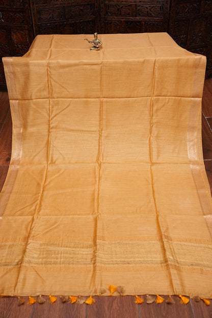 Plain Pure Tussar Silk Saree - Beige